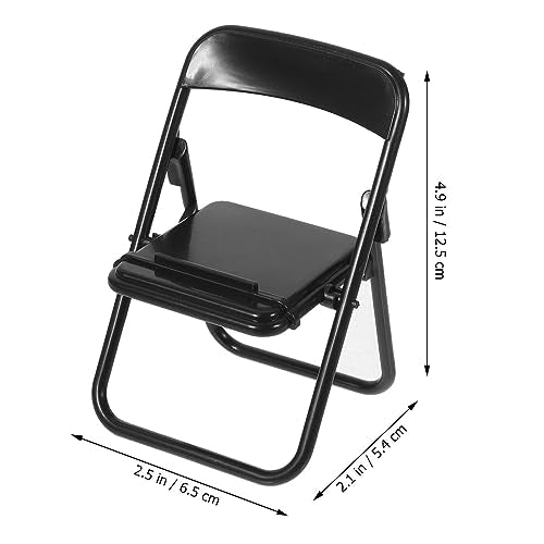 STOBOK 12Pcs Mini Folding Chair Phone Stand, Black Foldable Cell Phone Holder for Desk, Hands-Free Portable Desktop Stand Cute Decor for Smartphone & Tablet (Pack of 2) - size: 12.5 x 6.5 x 5.4 cm (1:12 Scale) (Pack of 2)
