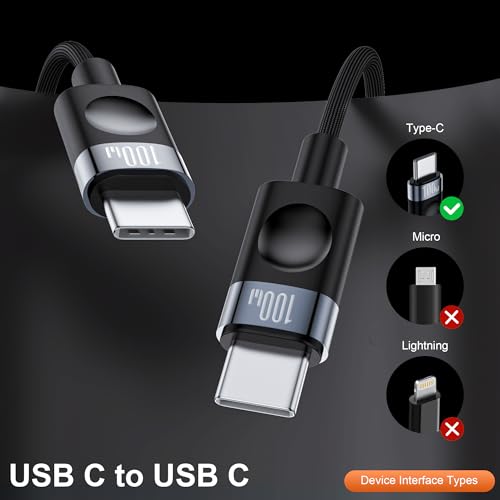 USB C to USB C Cable, 100W Fast Charging Cable, 2-Pack, 10ft, Black - size: 2P-10FT