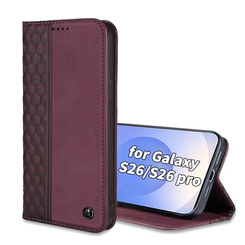 Wallet Case for Samsung Galaxy S26 5G 6.3 inch 2026 - PU Leather Flip Cover with Card Holder Slots, Strong Magnetic Folio Kickstand Phone Case, Wine Red - color: Wine Red, size: Samsung Galaxy S26 6.3"