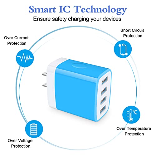 iPhone 17 Charger Block Fast Charging 4.8A Multi Port USB Charger Wall Plug - color: blue