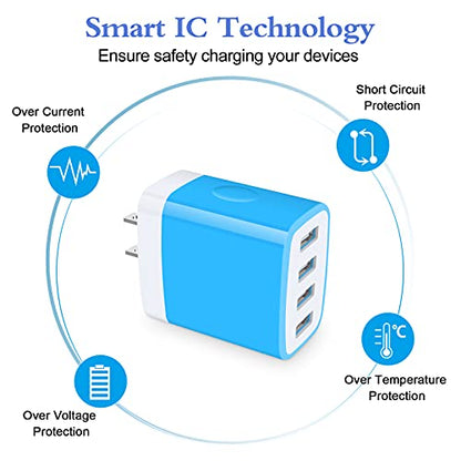 iPhone 17 Charger Block Fast Charging 4.8A Multi Port USB Charger Wall Plug - color: blue