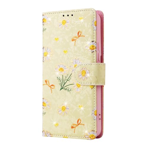 UEEBAI Wallet Case for Samsung Galaxy S23 5G, PU Leather Phone Case Kickstand RFID Blocking Flip Case with Card Slots Wrist Strap Relief Engraved Pattern Magnetic Closure Folio Case - Yellow Daisy - color: Yellow Daisy, size: Samsung Galaxy S23 5G