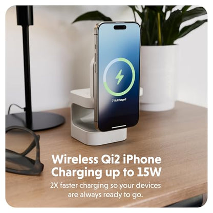 HyperJuice 3-in-1 Wireless Charger Qi2 Magnetic Stand — Fast Charger for iPhone, Apple Watch, Airpods, & Qi Compatible Devices — Compact and Adjustable 3 in 1 Design - style: 3-in-1