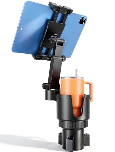 OHLPRO Cup Holder Tablet Mount for Car, Anti-Shake iPad Stand with Drink Holder Fits 5-17" iPad, Tab S10, iPhone, Heavy Duty Truck Vehicle Auto Accessories, Dual Handle Slots Large Mugs - size: 5-17'' Clamp+4.33''Cup