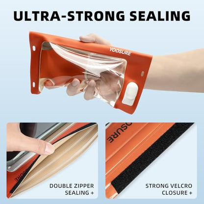 Vacuum Waterproof Phone Pouch - IPX8 Professional Cell Phone Dry Bag with Lanyard, Essential for Beach & Cruise, Universal Waterproof Case Fits All Smartphones up to 7.7" (1, Orange) - color: Orange