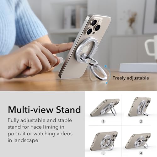 ESR Magnetic Phone Ring Holder, Compatible with MagSafe Ring Holder, Magnetic Phone Grip with Adjustable Stand, Compatible with MagSafe Phone Grip, for iPhone 16/15/14/13/12, S25, Rhinestone Silver - color: Rhinestone Silver