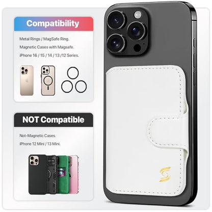 Magnetic Phone Wallet Card Holder for Magsafe Wallet, for iPhone 17/16/15/14/13/12 Series, RFID Blocking, 5 Slots Fit 7 Cards, ID Window, Luxury Leather Mag Safe Wallet for Women Men, White - color: Glossy White