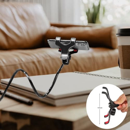 Selfdee Phone Holder for Bed, Gooseneck Clip Adjustable Phone Stand - Universal 360 Flexible Mount for Bedside headboard Lazy Long Arm Clamp Bracket (Style 1)