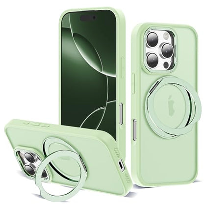 for iPhone 16 Pro Case with 360° Spin Magnetic Stand,Green | iPhone 16 Pro Phone Case 6.3",Spin Magnetic Ring Stand,Compatible with MagSafe,Military Protection,Translucent Matte - color: Green, size: iPhone 16 Pro