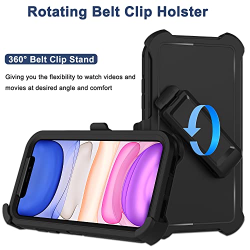 for iPhone 11 Case with Belt Clip Holster, 2 x Screen Protector, [Military Grade] Heavy Duty Full Body Shockproof Dust-Proof Drop Proof Rugged Protective Cover for Apple iPhone 11 Black - color: Black