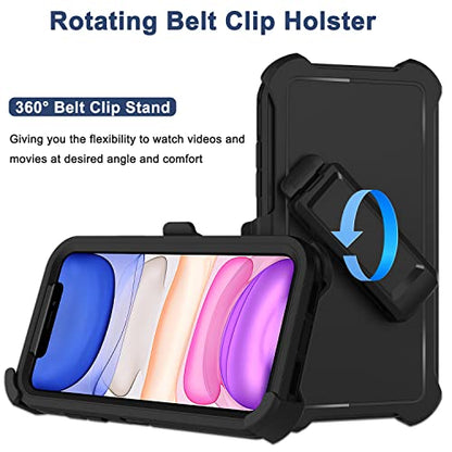 for iPhone 11 Case with Belt Clip Holster, 2 x Screen Protector, [Military Grade] Heavy Duty Full Body Shockproof Dust-Proof Drop Proof Rugged Protective Cover for Apple iPhone 11 Black - color: Black