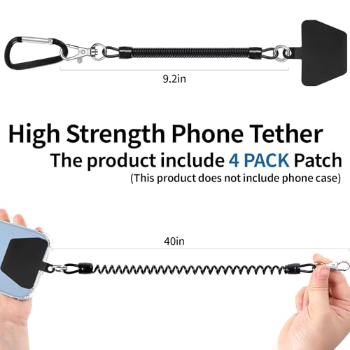 Doormoon Phone Tether Anti Theft, Phone Lanyard With Heavy Duty Carabiner - color: Black - 2 Pack With Tpu Patch