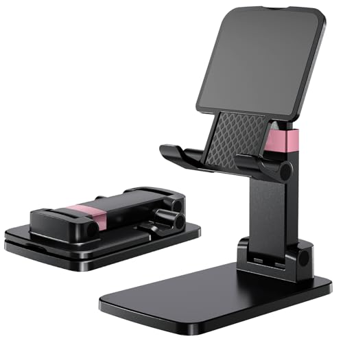 Phone Stand for Desk Cellphone Holder Height Angle Adjustable Stands, Anti-Slip Base, Compact Design for iPhone Android Devices,Black,1Pack - color: Black