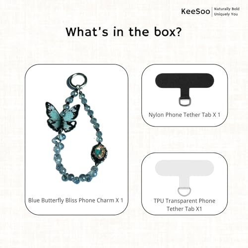 Blue Butterfly Bliss Original Design Phone Charm with 2 Tether Tabs – Stylish, Durable, and Hands-Free Phone Chain – Compatible with iPhone, Samsung, Pixel & More - color: 01 Blue Butterfly Bliss