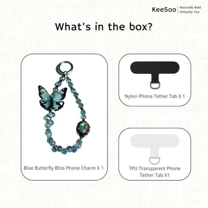 Blue Butterfly Bliss Original Design Phone Charm with 2 Tether Tabs – Stylish, Durable, and Hands-Free Phone Chain – Compatible with iPhone, Samsung, Pixel & More - color: 01 Blue Butterfly Bliss
