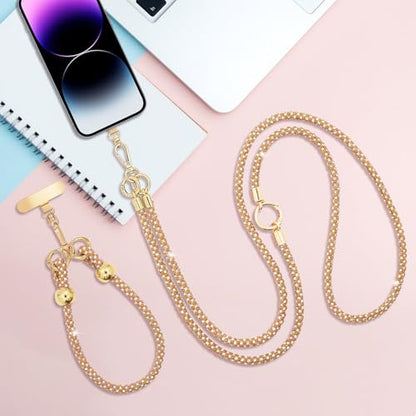 Crystal Phone Strap Crossbody and Wrist Lanyard, Anti Theft Layered & Wrist Strap Cell Phone Neck for Women - color: Light Brown