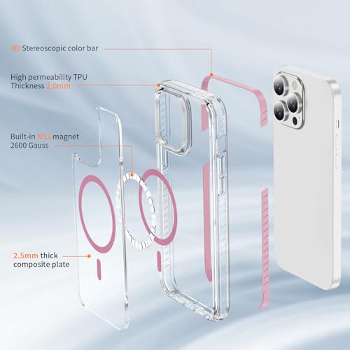 DEERLAMN Magnetic Clear Case for iPhone 12/iPhone 12 Pro 6.1-Inch, [Compatible with Magsafe][Anti-Yellowing] Transparent Slim Shockproof Protective Phone Cover, Pink - color: Pink, size: iPhone 12/12 Pro-6.1 Inch