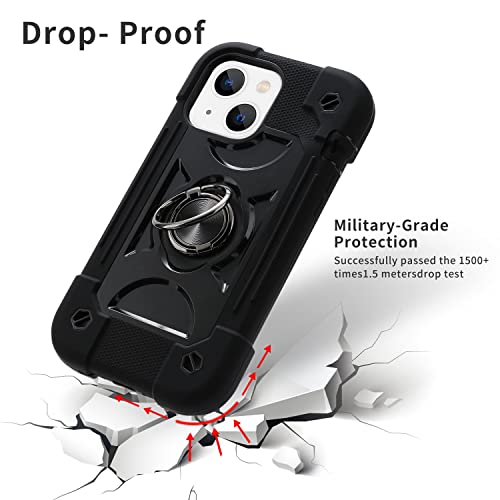 MARKILL Compatible with iPhone 14 Case/iPhone 13 Case 6.1 Inch with Built-in 360°Rotating Ring Stand, Military Grade Drop Protection Full Body Rugged Heavy Duty Durable Cover. Black - color: Black, size: iPhone 14/iPhone 13 6.1"