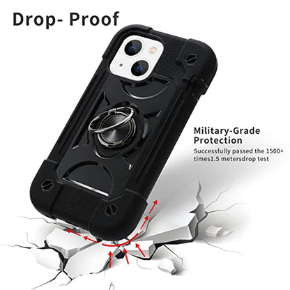 MARKILL Compatible with iPhone 14 Case/iPhone 13 Case 6.1 Inch with Built-in 360°Rotating Ring Stand, Military Grade Drop Protection Full Body Rugged Heavy Duty Durable Cover. Black - color: Black, size: iPhone 14/iPhone 13 6.1"