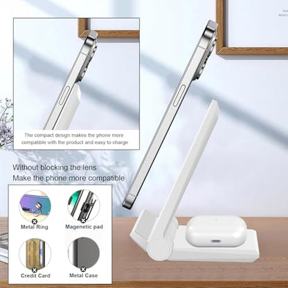 PDKUAI 2 in 1 Wireless Charger,[New Update] 25W Foldable Wireless Charging Station for Samsung Galaxy 25/24/23/Note 20/Buds3,Dual 15W Fast Dual Induction Charge Stand for iPhone 17/17 Pro/16/15/14 - color: White-New