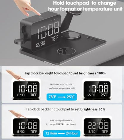 7-in-1 Magnetic Wireless Charging Station with Digital Clock & LED Lamp