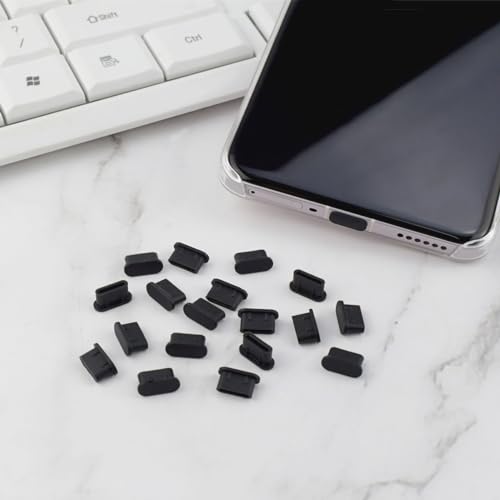 50 Pack Type C Anti Dust Plugs USB C Dust Cover Silicone USB C Dust Plug Type-C Charging Port Protector Compatible with iPhone 15 Samsung Galaxy S20 S21 S22 S23 Pixel MacBook USB C Cover Cap (Black)