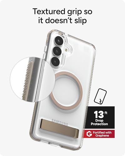 ZAGG Santa Cruz Snap Samsung Galaxy S26+ Case with Kickstand - Titanium Gray, Magnetic Crystal Clear Protective Phone Cover, 13ft Drop Protection, Graphene Reinforced, Slim Case with Stand - color: Titanium Gray, size: Samsung Galaxy S26 Plus