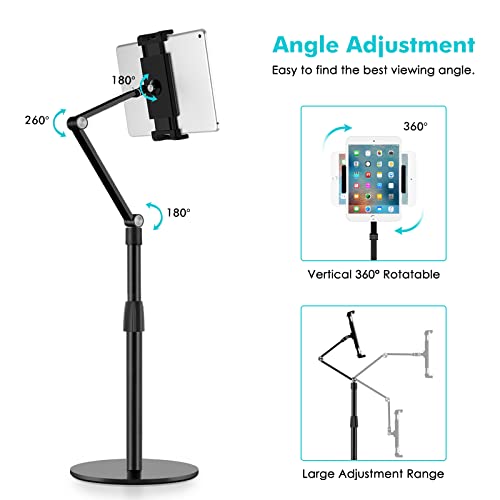 Viozon Tablet Phone Overhead Stand, Height & 360 Degree Angle Adjustable, Aluminum Desktop Stand, Compatible with 3.5-11" Cellphone or Tablet Such as iPhone iPad Pro Air Mini, Samsung, Nexus(AP-4P-B)