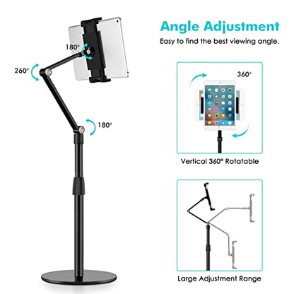 Viozon Tablet Phone Overhead Stand, Height & 360 Degree Angle Adjustable, Aluminum Desktop Stand, Compatible with 3.5-11" Cellphone or Tablet Such as iPhone iPad Pro Air Mini, Samsung, Nexus(AP-4P-B)