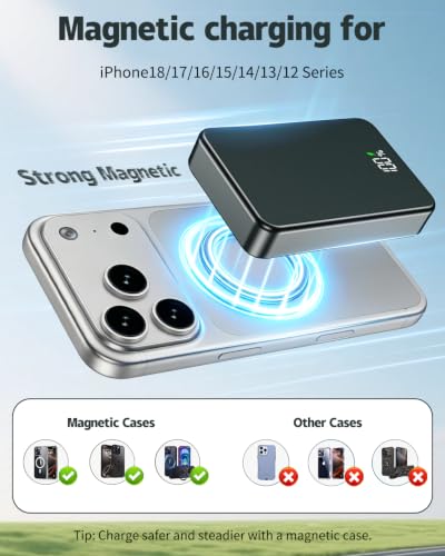 Magnetic Power Bank 26800mAh for Magsafe Portable Charger, Gray - color: Gray
