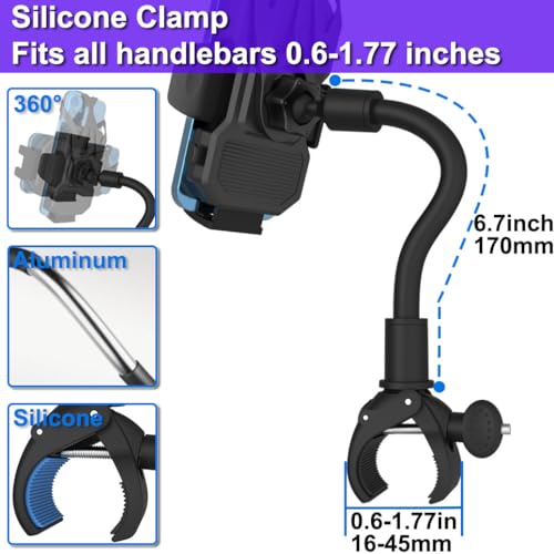 Phone Holder Bike Mount for Peloton Treadmill - Universal Goosencek Holder Fit Spin Bike, Indoor Exercise Bicycle, Mic Stand, Scooter, Stroller, Wheelchair - Fit All 4-7" Cell Phones & iPhone