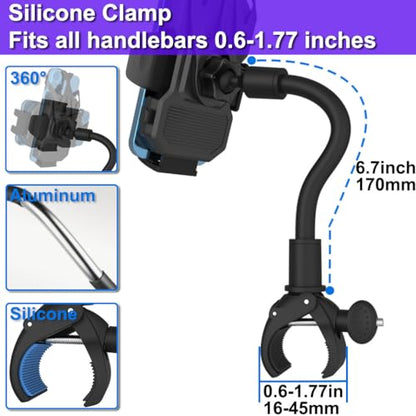 Phone Holder Bike Mount for Peloton Treadmill - Universal Goosencek Holder Fit Spin Bike, Indoor Exercise Bicycle, Mic Stand, Scooter, Stroller, Wheelchair - Fit All 4-7" Cell Phones & iPhone