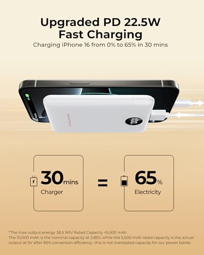 Small Portable Charger 10000mAh 20W Fast Charging Mini Power Bank, White - color: White