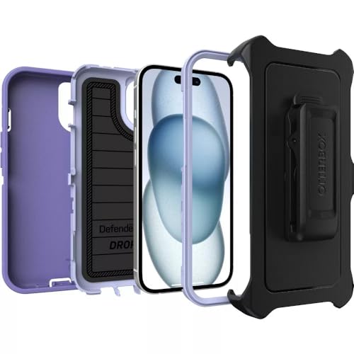OtterBox iPhone 15, iPhone 14, & iPhone 13 (Only) Defender Series Case - Mountain Majesty - Rugged & Durable - with Port Protection - Holster Clip Includes - Microbial Defense Protection - color: Mountain Majesty (Purple), style: Non-MagSafe