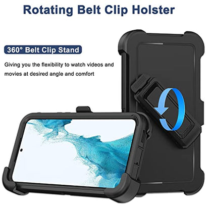 for Samsung Galaxy S22 Plus Case with Belt Clip Holster, 2X Screen Protector, [Military Grade Protection] Heavy Duty Full Body Shockproof Rugged Protective Cover for Samsung S22 Plus 5G Black - color: Black