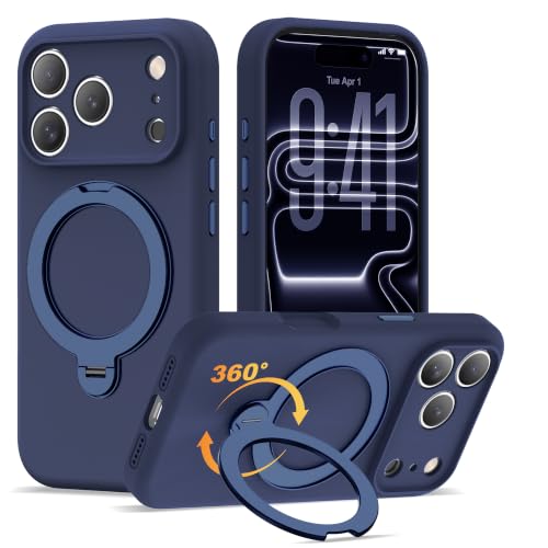 Case for iPhone 17 Pro with 360°Spin Stand,6.3" Dark Blue | Magnetic 360°Spin Stand,Compatible with Mag-Safe,Soft Silicone 17 Pro Case - color: Dark Blue, size: Iphone 17 Pro