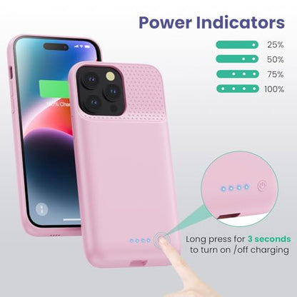 Feob Battery Case for iPhone 14 Pro Max,[2026 Upgraded] 8600mAh Ultra-Slim Portable Extended Charger Case Cover for iPhone 13 Pro Max Charging Case (6.7 Inch)-Pink - color: Pink