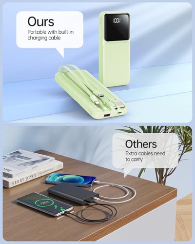 Portable Charger with Built in Cable 20000mAh Fast Charging - color: Green