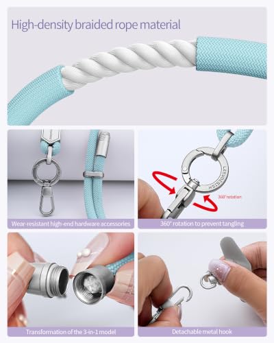 LEEUDESIGN 3 in 1 Luxury Phone Lanyard, Adjustable Crossbody Neck Strap & Short Wrist Strap, Anti-Lost Anti-Theft Detachable Phone Chain, Versatile Shoulder Phone Sling for All Cell Phones (Sky-blue) - color: Sky-blue