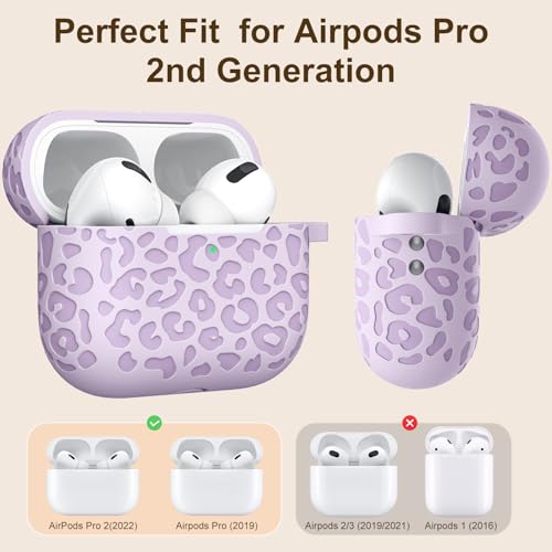 Fashion Engraving Leopard Case Compatible with Airpods Pro Case Cover 2022, Soft Silicone for Airpods Pro Case, Front LED Visible, Lavender - color: Lavender, size: Airpods Pro 2/1 Case