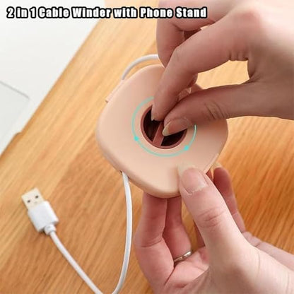 2 in 1 Cable Winder with Phone Stand, Durable Cable Organizer and Charging Stand, Portable Charging Cables Protective Case, for USB, Earphones (White) - color: WHITE