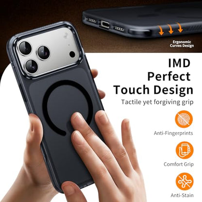 Magnetic & Shockproof for iPhone 17 Pro Max Case,Compatible with MagSafe Soft Touch Translucent Slim Fit Military-Grade Protection Phone Case for iPhone 17 Pro Max,Frosted Black - color: Black