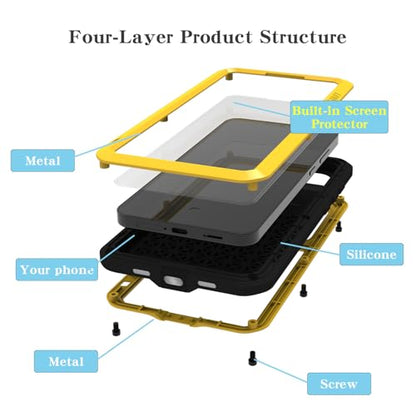 LOVE MEI Military Rugged Case for Samsung Galaxy S25 FE 5G, with Tempered Glass Screen Protector, Shockproof Dustproof Scratch Proof Hybrid Metal and Silicone Gel Heavy Duty Full Body Cover (Yellow) - color: Yellow