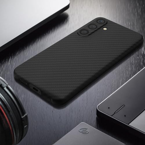 kalibri Aramid Fiber Case Compatible with Samsung Galaxy S25 - Case Super Slim Strong Protective Phone Cover - Black Matte - size: Galaxy S25