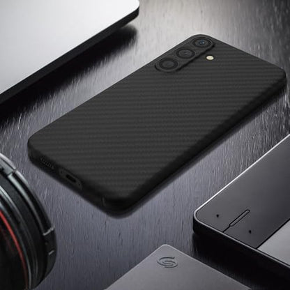 kalibri Aramid Fiber Case Compatible with Samsung Galaxy S25 - Case Super Slim Strong Protective Phone Cover - Black Matte - size: Galaxy S25