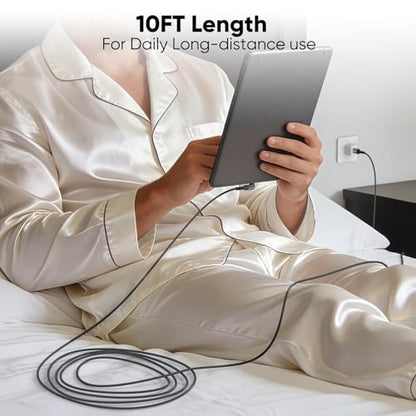 USB to USB C Cable 10ft Right Angle, 3A Fast Charging 90 Degree USB C Cord