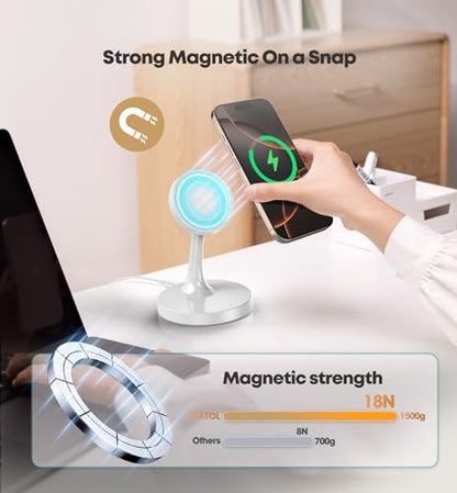 TXXTOL Magnetic Wireless Charger iPhone Stand, 15W Fast Mag-Safe Charger iPhone 17/17 Air/17 Pro/17 Pro Max 16/15/14/13/12 Series Magnet Wireless Charging Station/Pad/AirPods for Home, Office, Travel - color: 1Pack White
