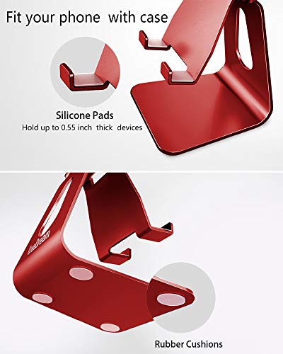 CreaDream Aluminum Cell Phone Stand, Adjustable Phone Holder for Desk - color: Red