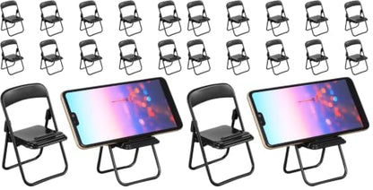 STOBOK 12Pcs Mini Folding Chair Phone Stand, Black Foldable Cell Phone Holder for Desk, Hands-Free Portable Desktop Stand Cute Decor for Smartphone & Tablet (Pack of 2) - size: 12.5 x 6.5 x 5.4 cm (1:12 Scale) (Pack of 2)