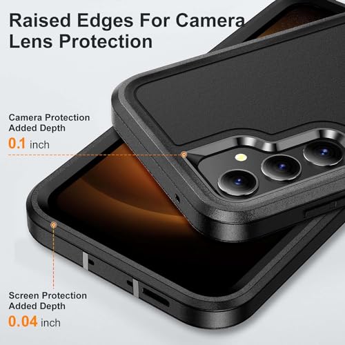 for Samsung Galaxy S23 FE Case with Kickstand Case 3-Layer Military Grade Protective Case Cover Silicone Heavy Duty Rugged Shockproof for Galaxy S23 FE Phone Case (Black+Black) - color: Black+Black